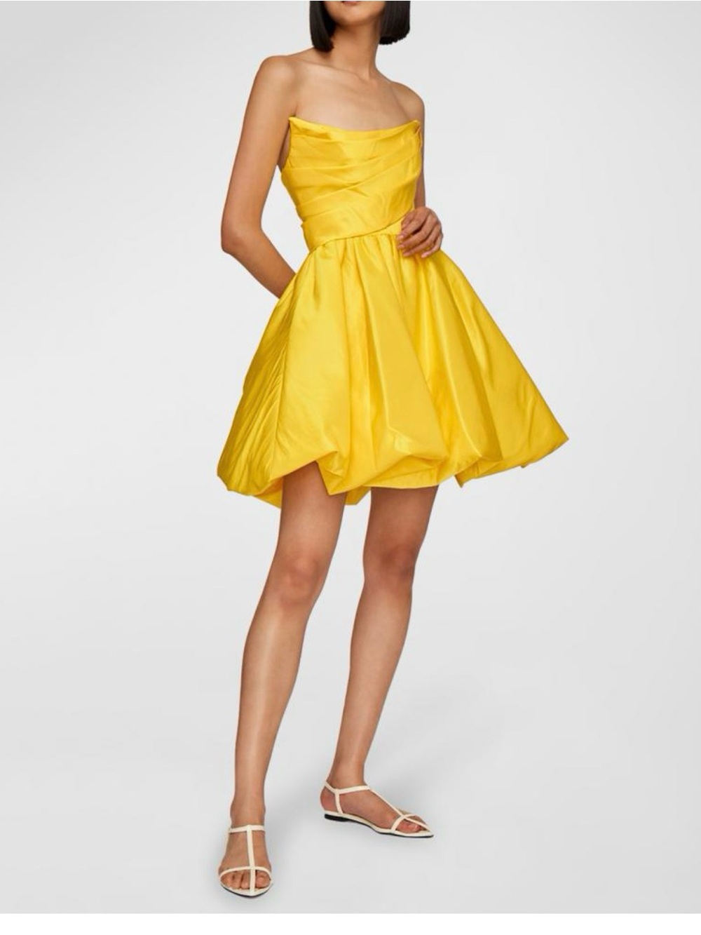 Strapless Yellow Pleated Bodice Party Dress